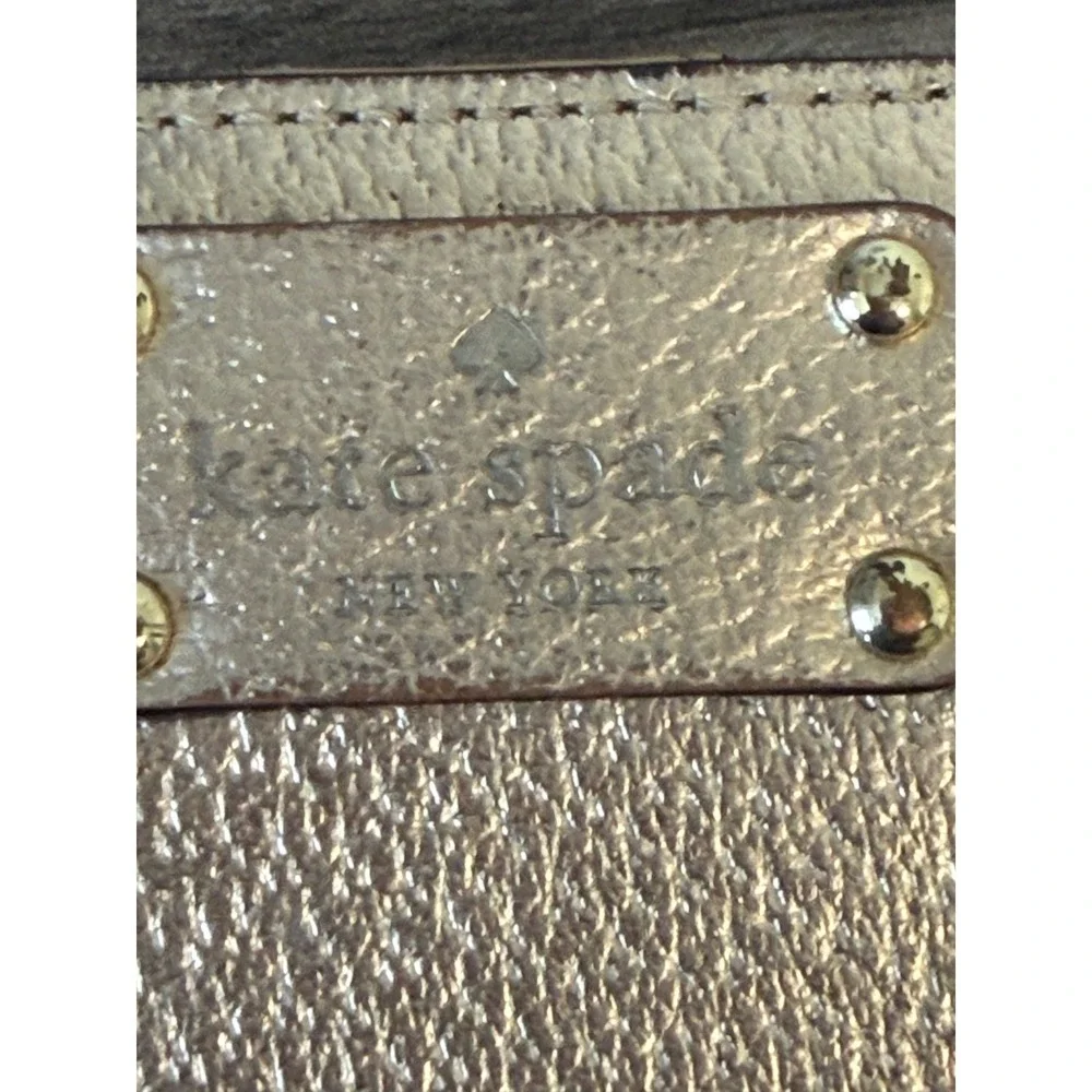 Kate Spade Bifold Wallet Gold Metallic Pebbled Leather Designer Glam Chic
